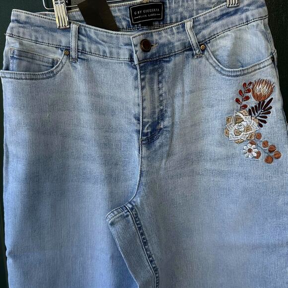 NWT G by Giuliana HSN Embroidered Wide Leg Jeans Sz 4 Boho Raw Hem Western - Picture 2 of 8